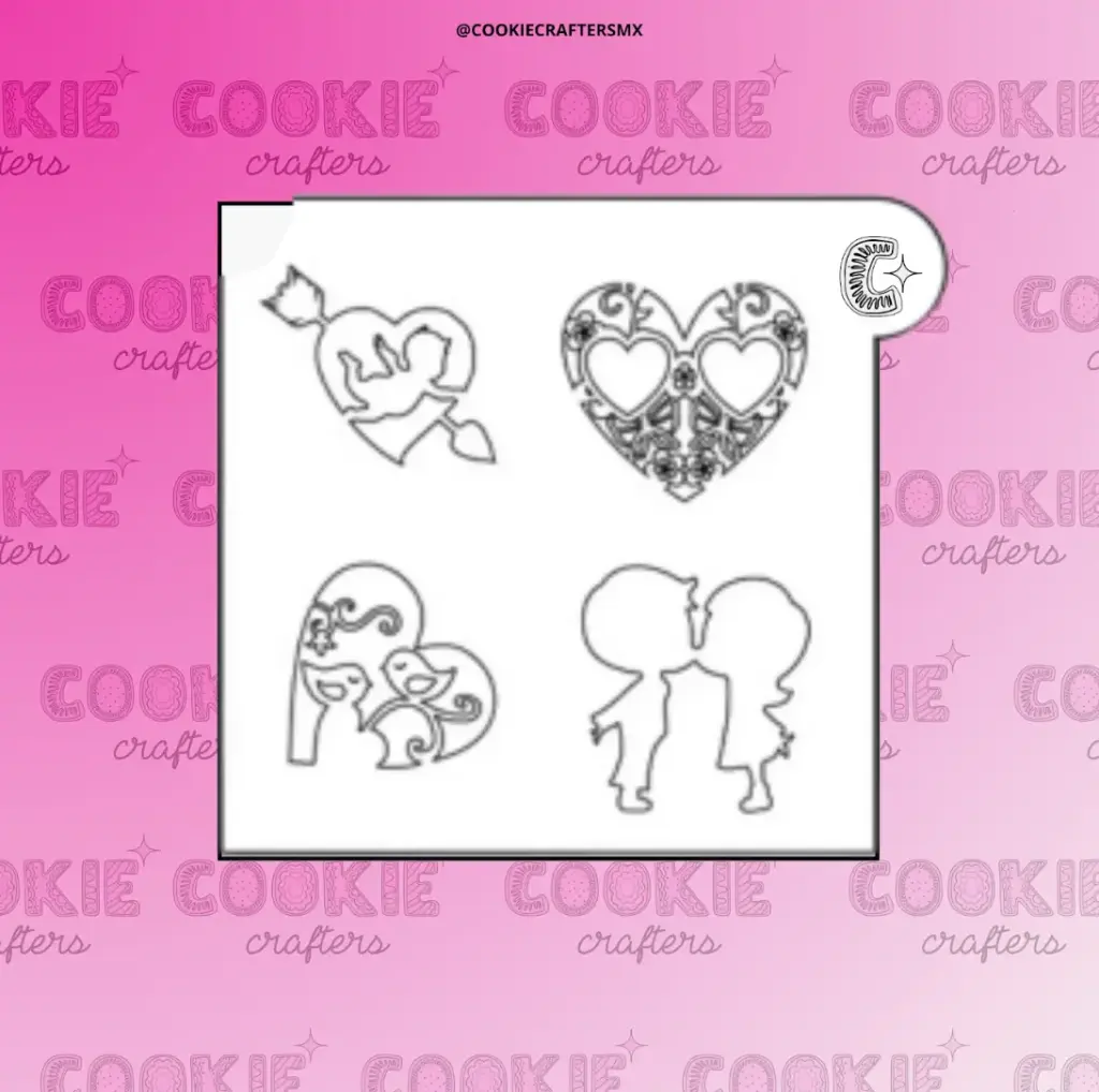 Stencil Corazones Con Figuras
