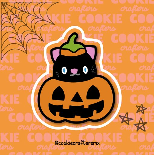 Calabaza con gato adentro